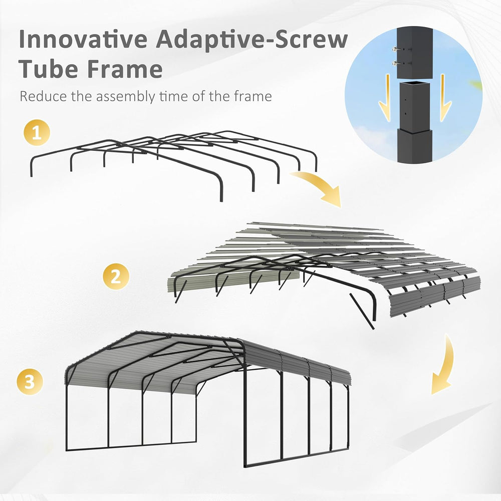 20'x20' Carport, Heavy Duty Metal Carport with Alloy Steel Roof, Car ...
