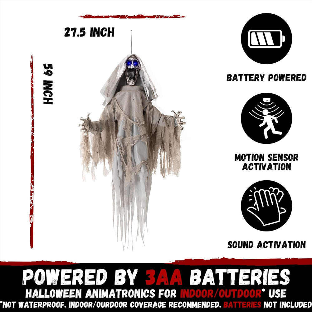 Halloween Animatronics Decorations Scary Hanging Ghost, 59'' Animated...