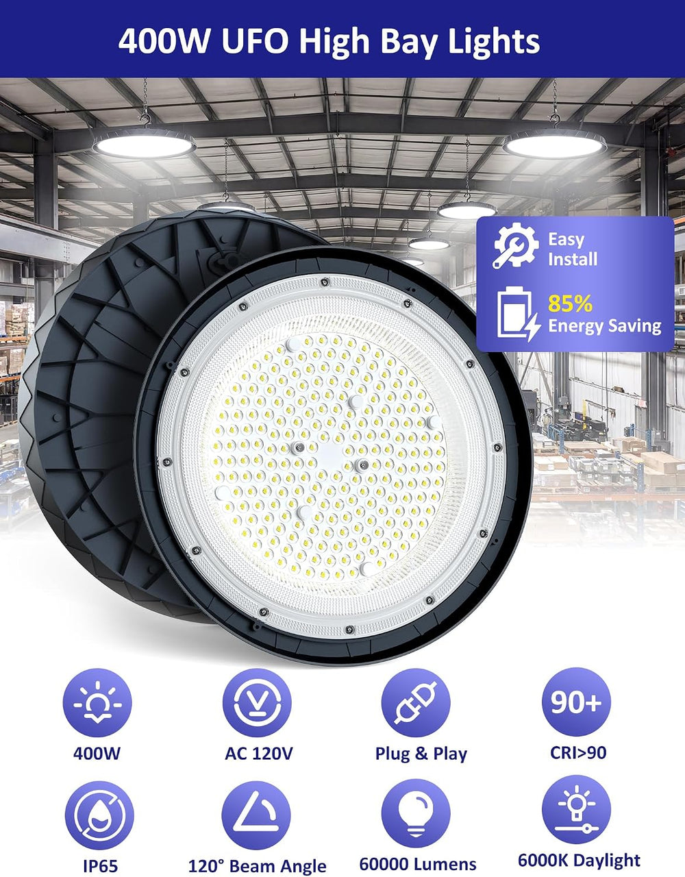400W UFO High Bay Lights 60000LM LED Shop Light Plug & Play 10 Pack