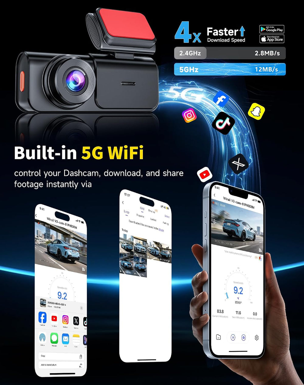 Dash Cam Front and Rear: 4K+2.5K Dual Dash Camera for Cars (V3)