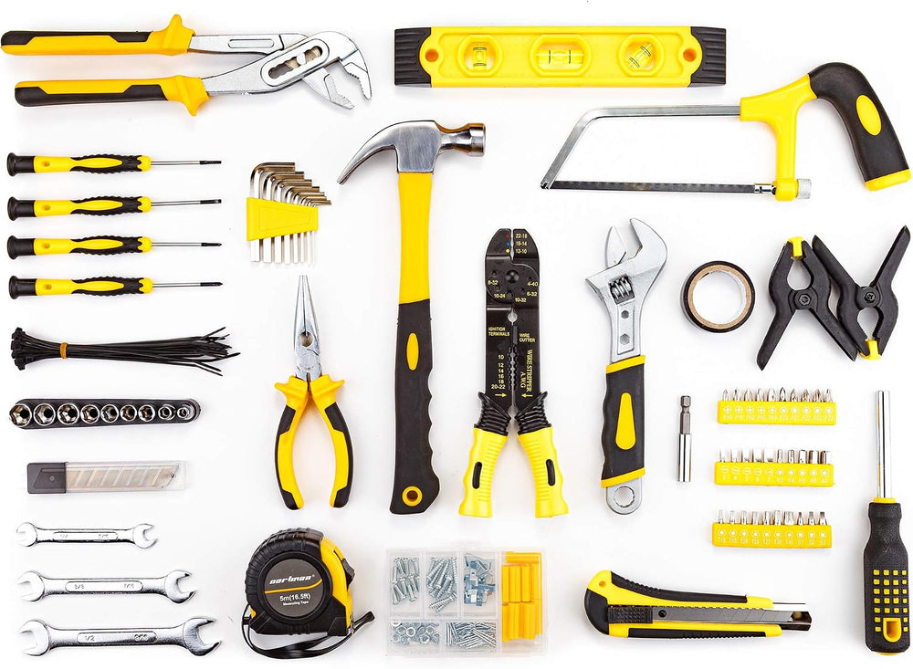 CARTMAN 218-Piece Household Tool Set, Yellow Home Repair Kit With Tool Case