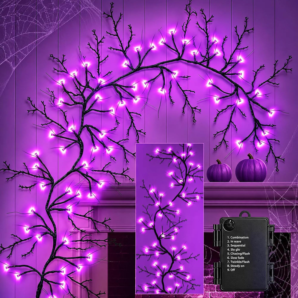 Couah [8 Modes & Timer] 9 Ft 72 LED Halloween Willow Vine Twig Garland wi...