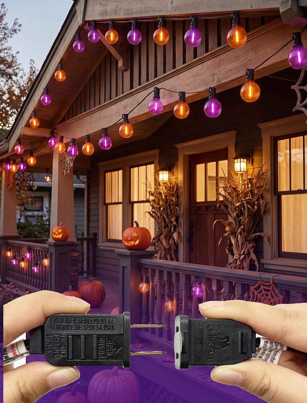 25FT G40 LED Outdoor Halloween String Lights, Orange and Purple Halloween Dec...