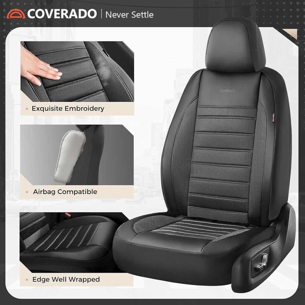 Car Seat Covers Full Set, Memory Foam Leather Car Seat Covers, Automotive Fro...
