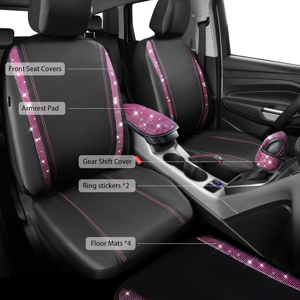CAR PASS Bling Rhinestone Car Seat Covers Leather Shining Diamond Car Floor M...