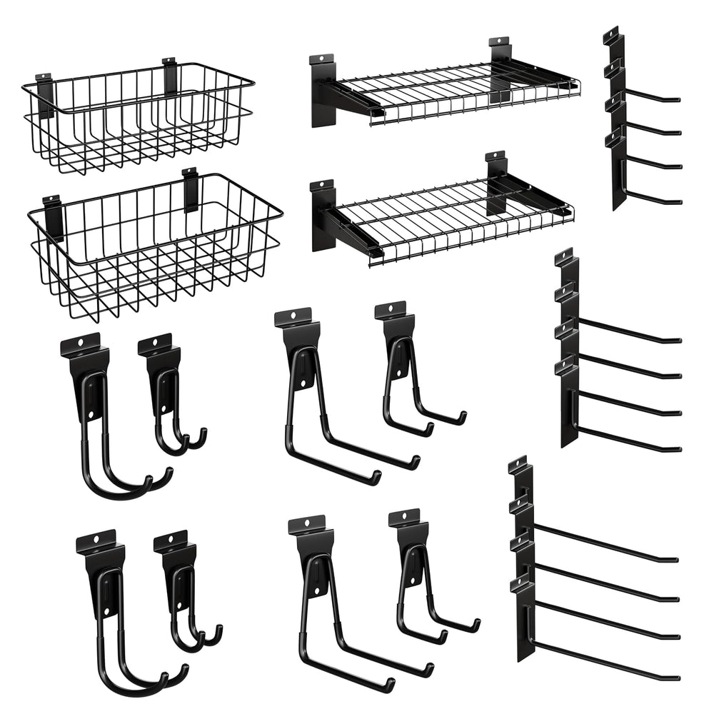 24Pcs Slatwall Accessories Set with Slatwall Baskets, Shelves, Hook