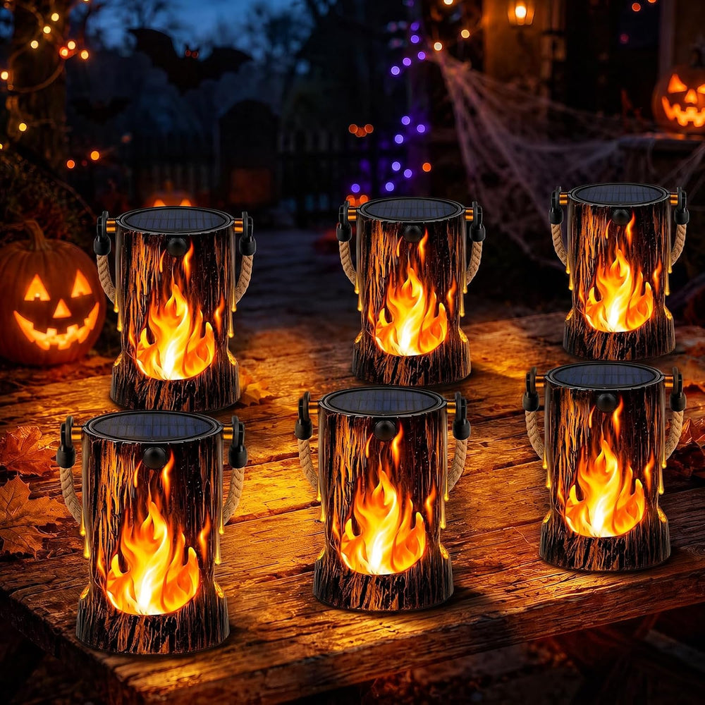 6 Pack Solar Halloween Lanterns Outdoor with Flickering Flame