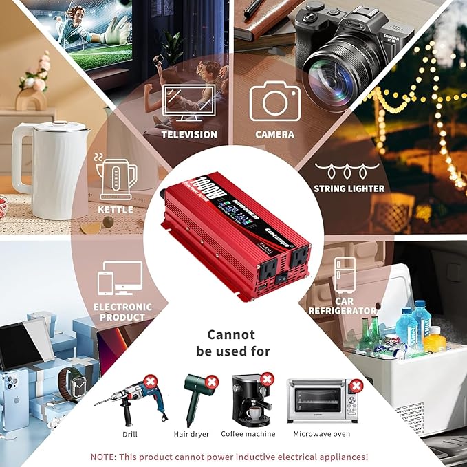1000W/2000W Car Power Inverter DC 12V to 110V/120V AC Converter