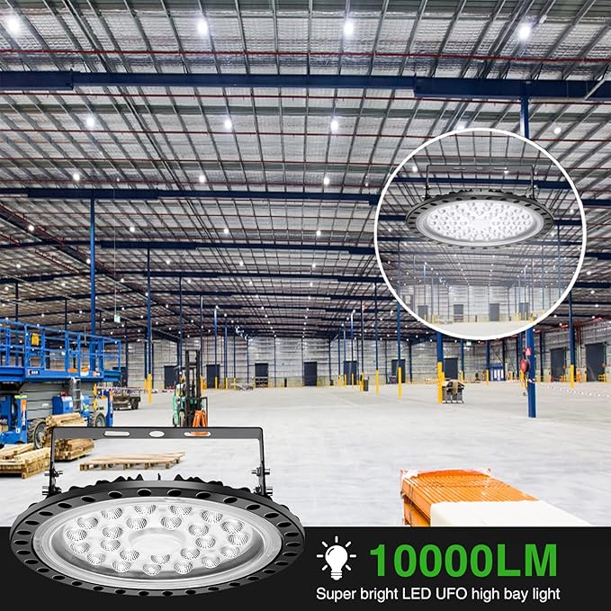 Viugreum 10 Pack 100W UFO LED High Bay Light, 10000LM 6500K Daylight White Led