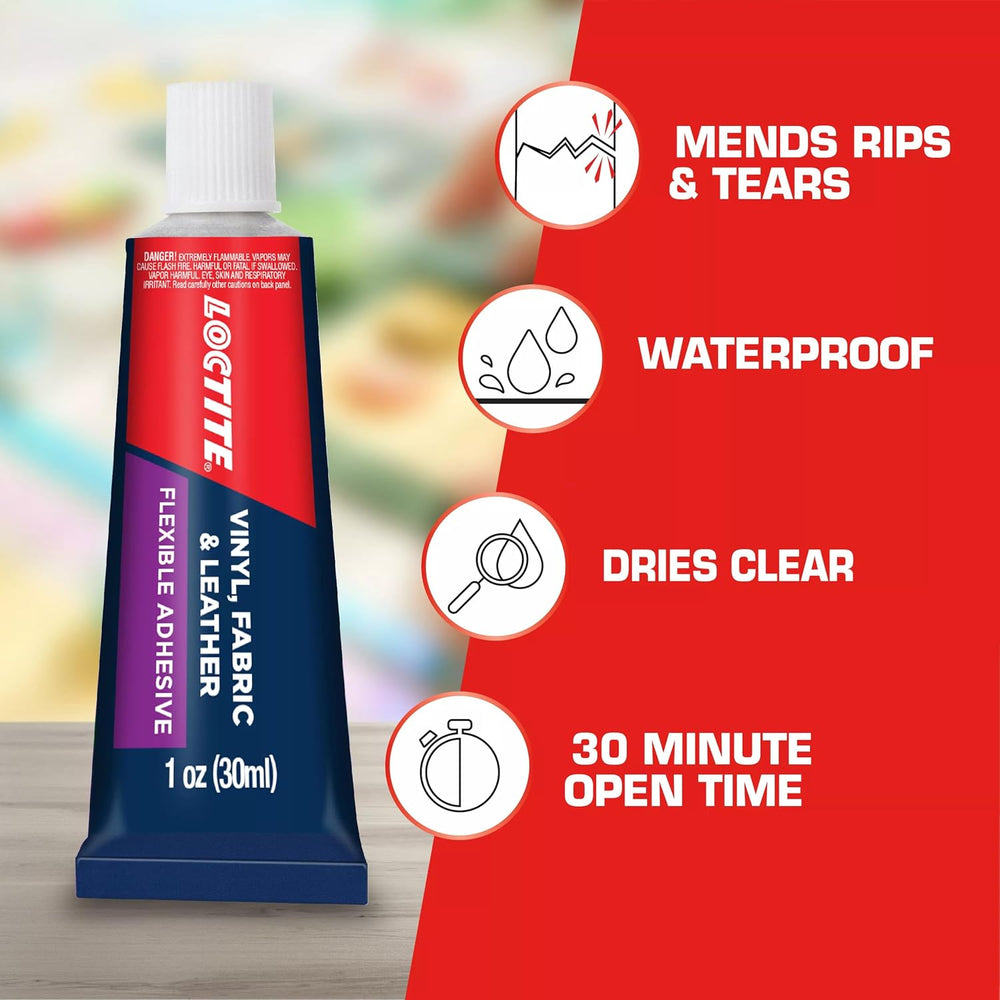Loctite Vinyl, Fabric & Leather Adhesive, Clear, 1 Fl Oz, 6 Pack