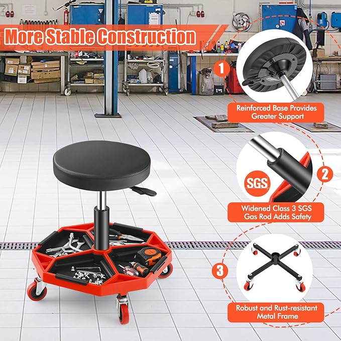 Adjustable Mechanic Rolling Stool, Pneumatic Rolling Stool