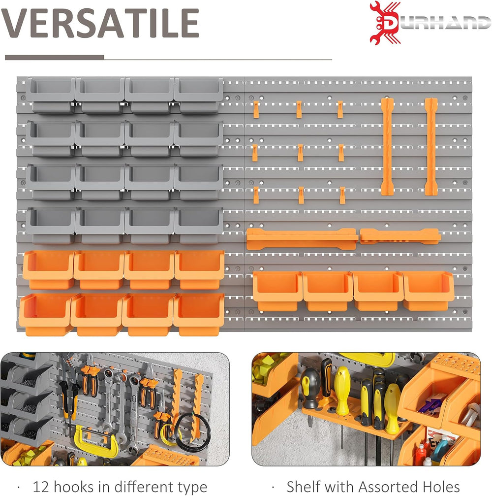 DURHAND Wall Mounted Storage Bins Pegboard Tool Organizer 44PC Orange