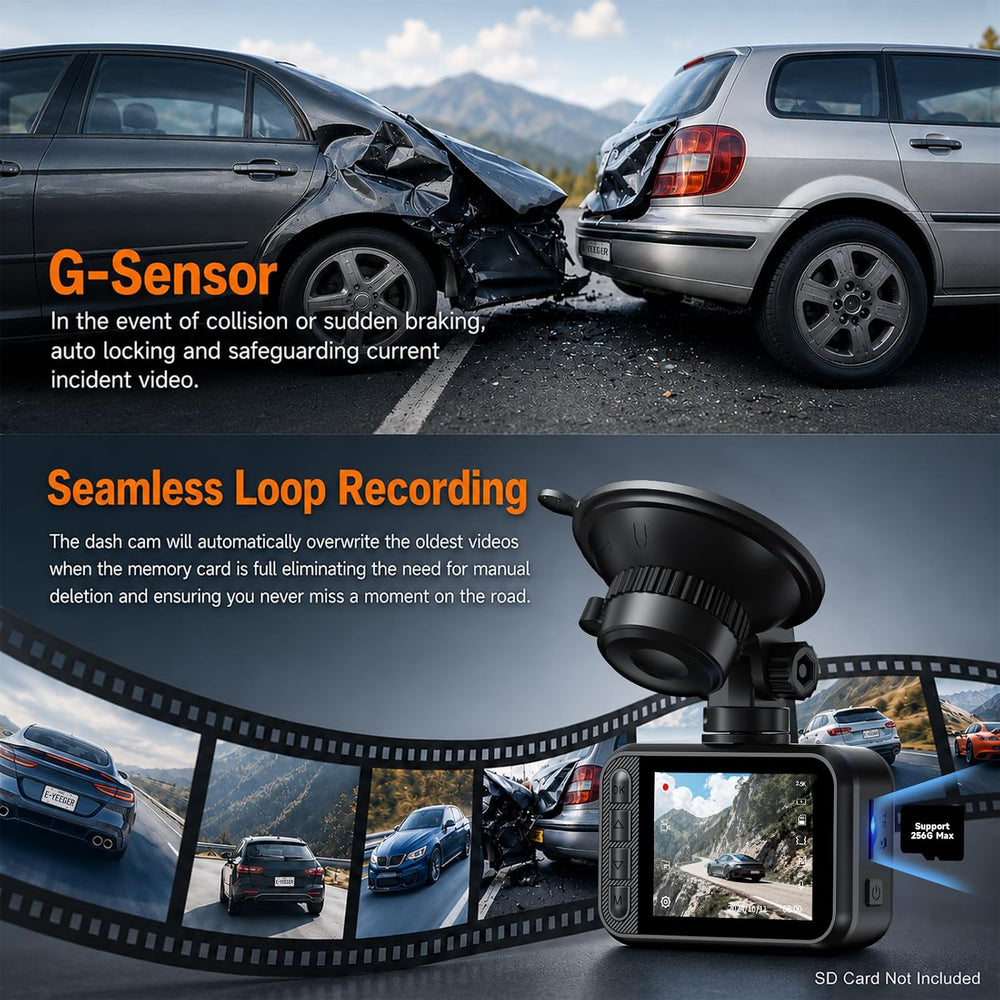 Dash Cam Front and Rear for Cars, 2.5K+1080P Dual Camera with 2" Screen
