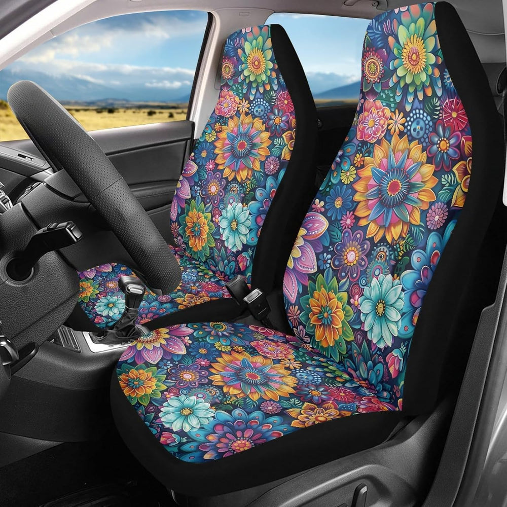 Car Seat Covers Universal Fit Most Vehicles Boho Floral Blossoms 2 Packs Auto...