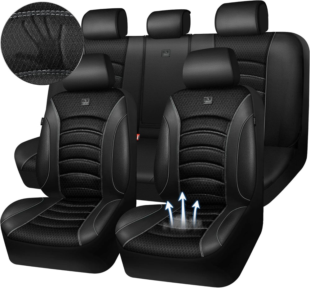 CAR PASS Comfortable 3D Foam Mesh Leather Car Seat Covers Full Sets, Air Cool...