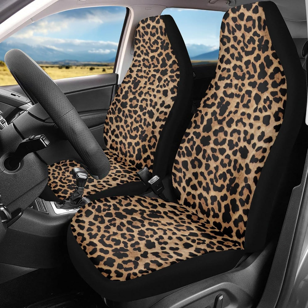 UNICEU Classic Brown Leopard Car Seat Covers Front Seats Only Set of 2, Soft ...