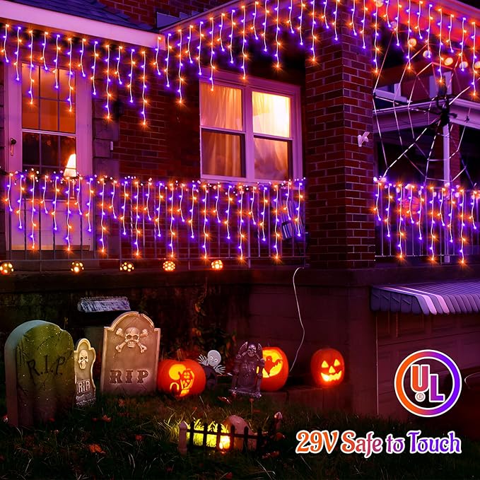KNONEW 99FT 1216 LED Halloween Lights Decortation Orange Purple String Lights...