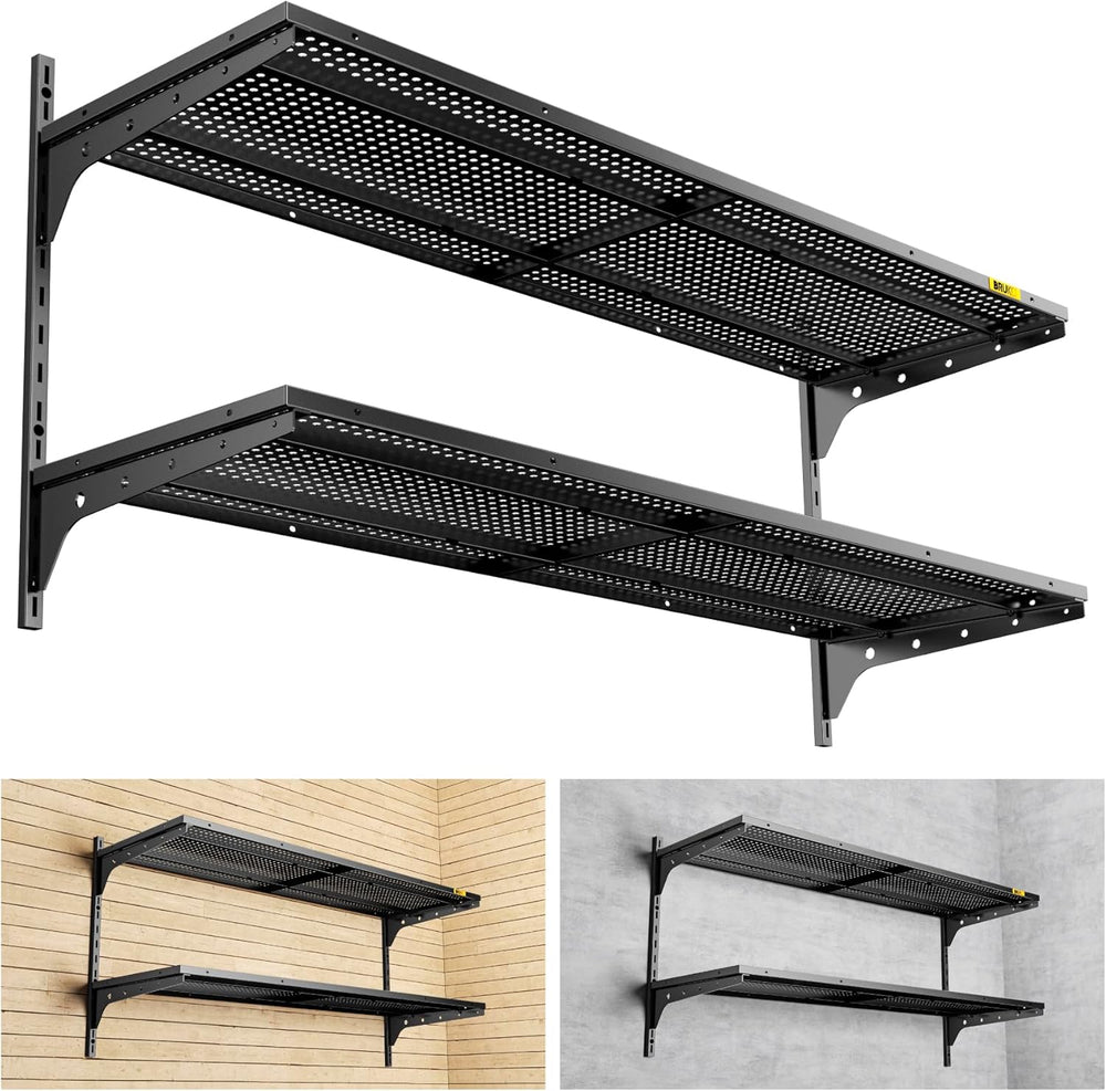 2 Tier 1.3x4ft Garage Shelving Wall Mounted, 400 lbs Load Capacity，15.6x48inch