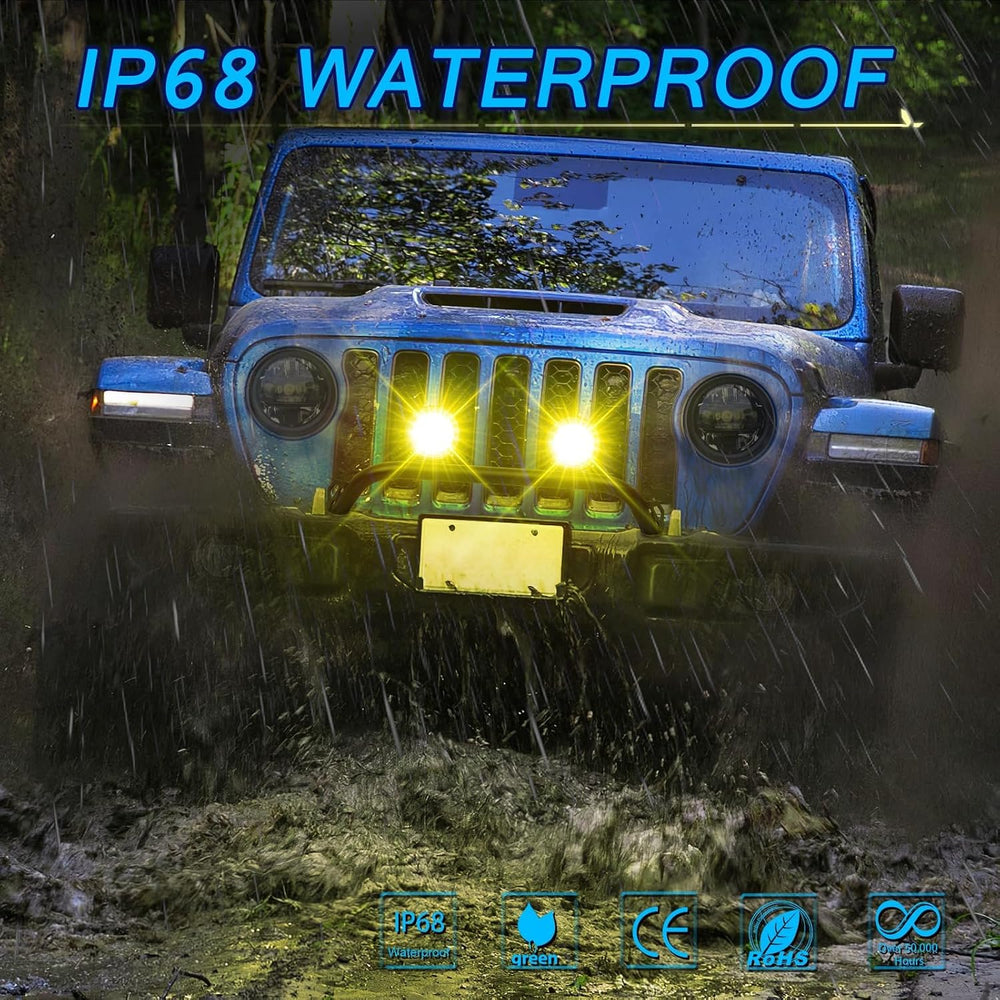 Amber LED Pod Lights, ACEC SHOP 2PCS 42W 3.5 Inch Round Fog Lights Spot Beam ...