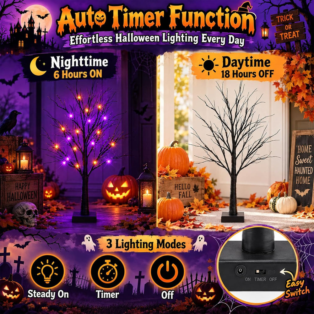 Halloween Decorations 2 Pack 2FT Black Coral Branch Spooky Lighted Trees