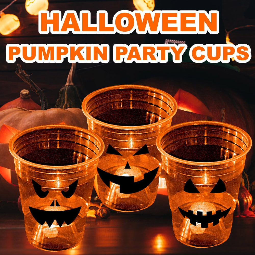 mishunyus 40 Pcs Halloween Glow Pumpkin Party Cups for Adults, 16 oz Orange P...