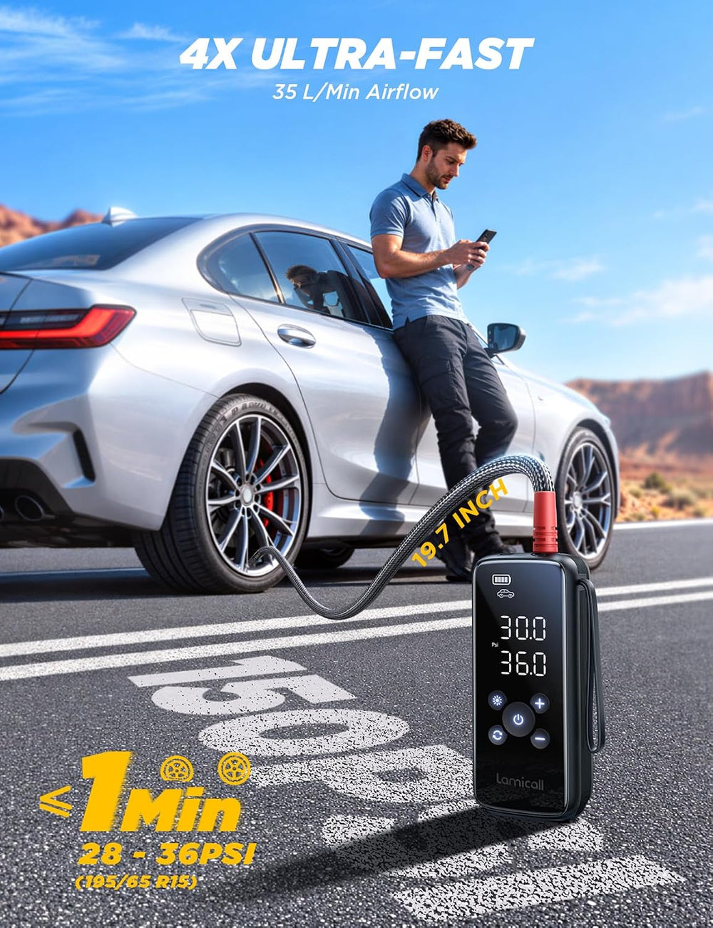 Car Tire Inflator Portable Air Compressor, 4X Faster, 150 PSI, 110W