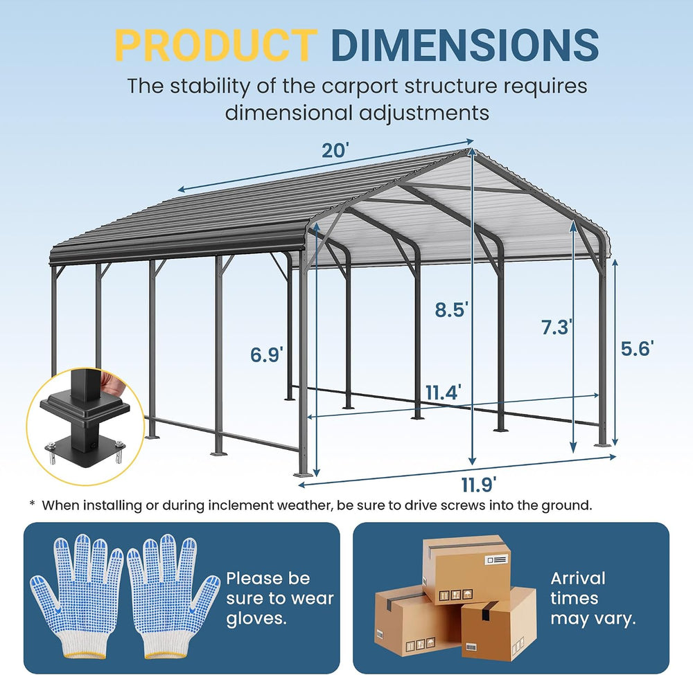 12' X 20' Metal Carport, Heavy Duty Carport with Thicker Frame and Ba...