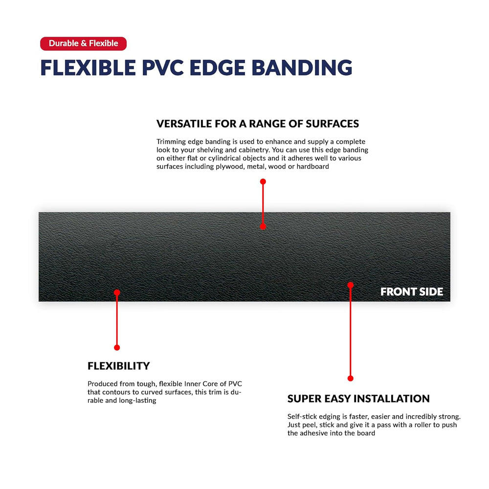Black PVC 1 1/2 inch x 25 ft Edge Banding Tape Peel Stick Adhesive Veneer Edg...
