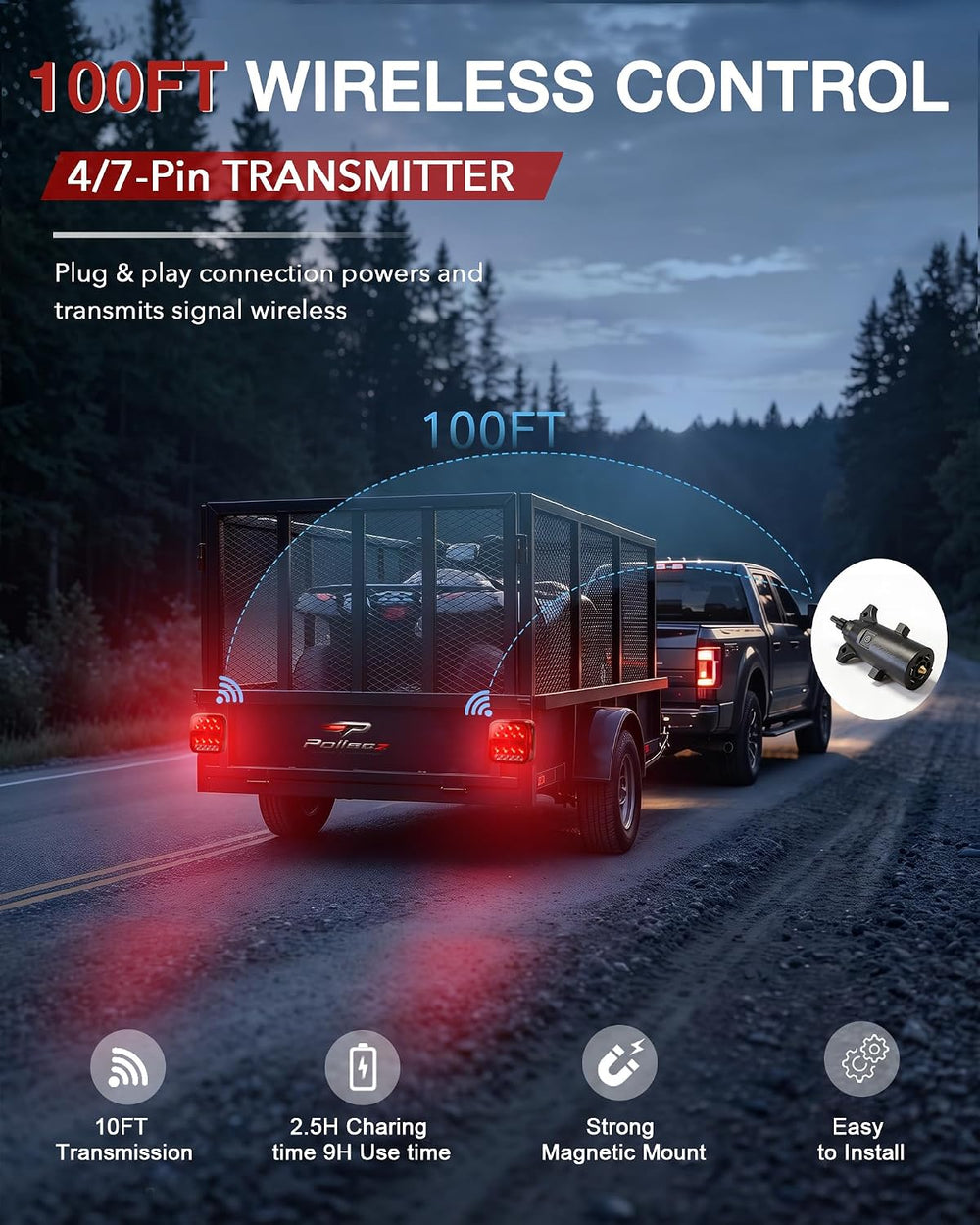 Wireless Trailer Lights, Rechargeable Magnetic Tow Lights Kit for Trucks