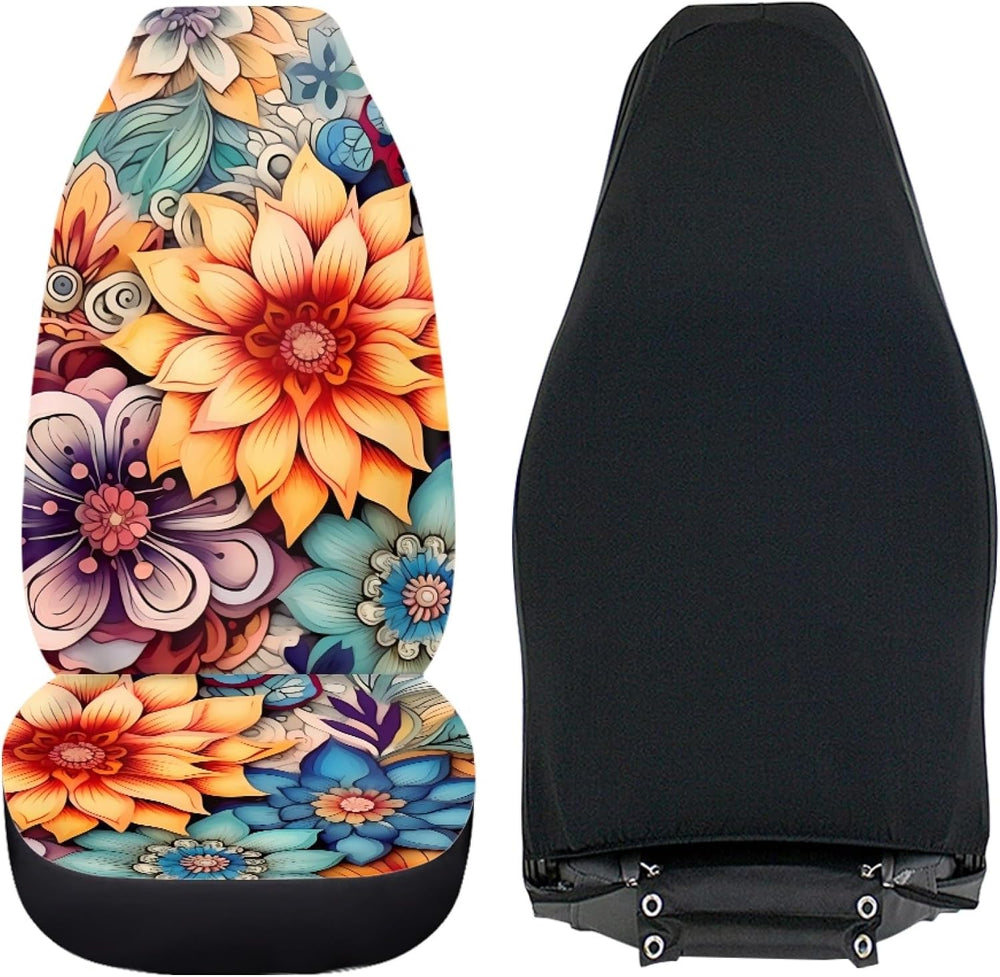 BIGCARJOB Blossoms Flower Car Seat Covers for Womens,Full Set of 2 Pcs Bohemi...