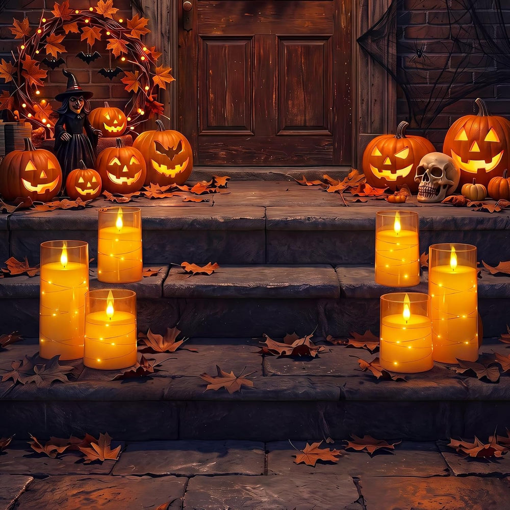 Homemory Halloween Flameless Candles, Orange LED Pillar Candles, Fall Decor