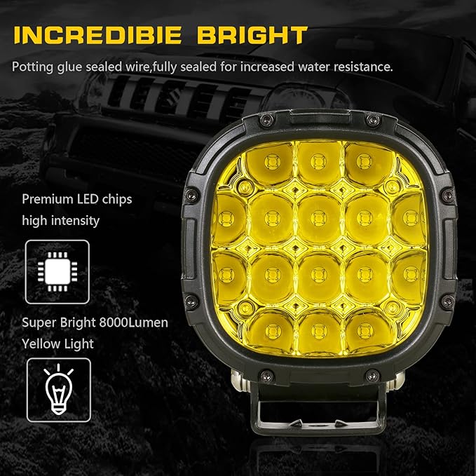 BIGLION.X 4 Inch Pair 160W 18800LM Amber Round LED Offroad Lights Yellow Fog