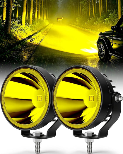 4 Inch Round Led Pod Lights, 60W LED Fog Lights, Amber/Yellow
