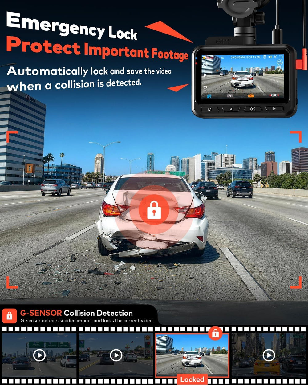 4K+4K Dash Cam Front and Rear, 2 HDR Night Vision, Free 128GB Card
