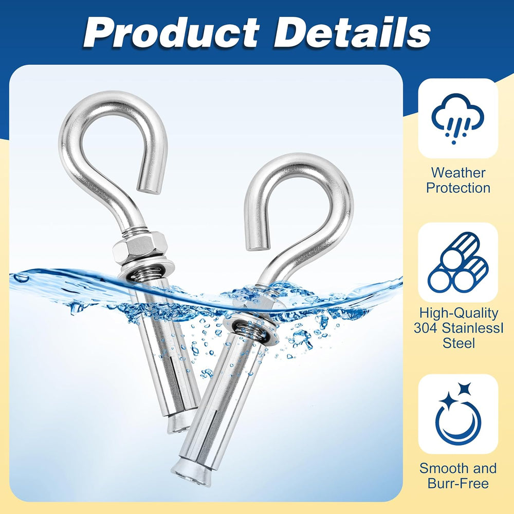 24Pcs 1/4" X 3-1/2" 304 Stainless Steel Concrete Eye Bolt Anchors