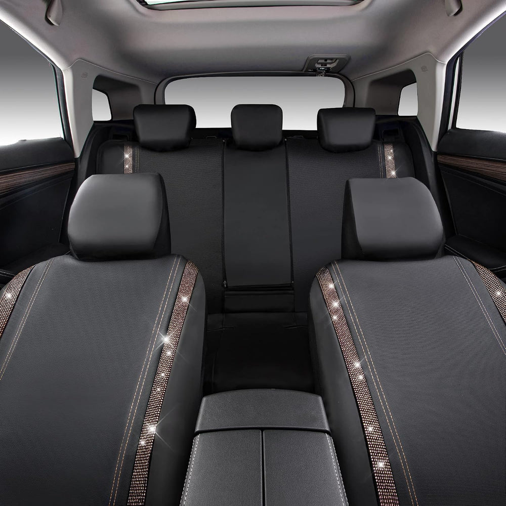 CAR PASS Bling Diamond Car Seat Covers Full Sets, Shining Rhinestone Waterpro...