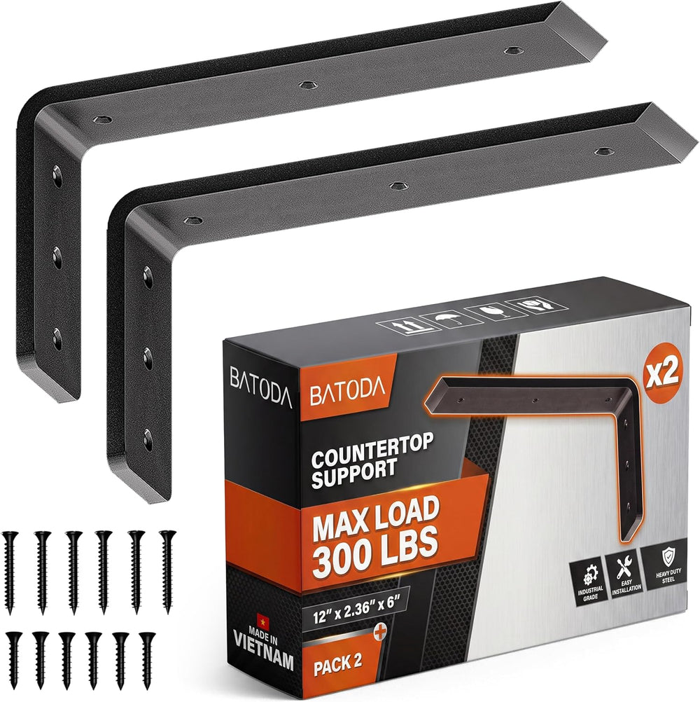 BATODA 12” Countertop Support Steel Brackets (2 PCS), Heavy Duty L Bracket
