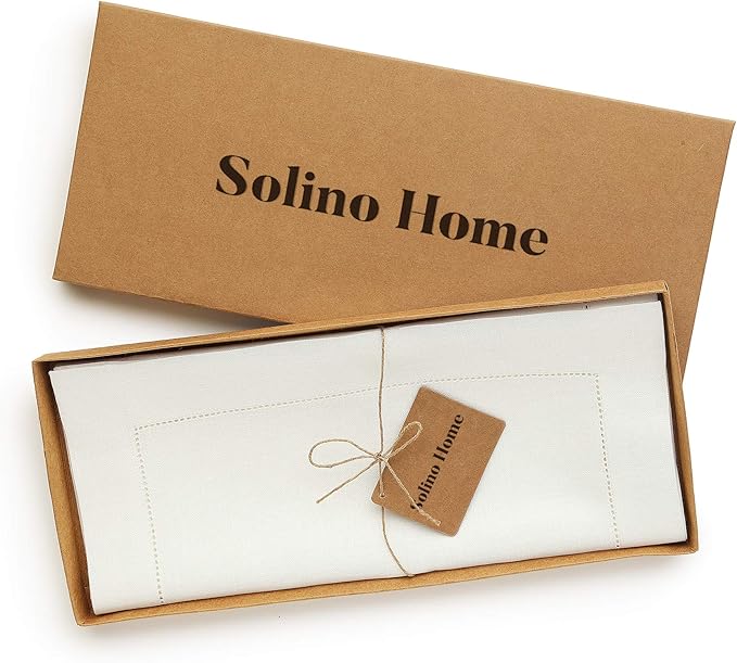 Solino Home Linen Ivory Table Runner 48 Inches - Classic Hemstitch, 100% Pure...