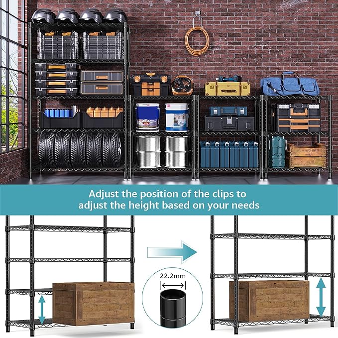 5-Shelf Storage Shelves, Wire Shelving Heavy Duty Metal Storage Shelving Unit