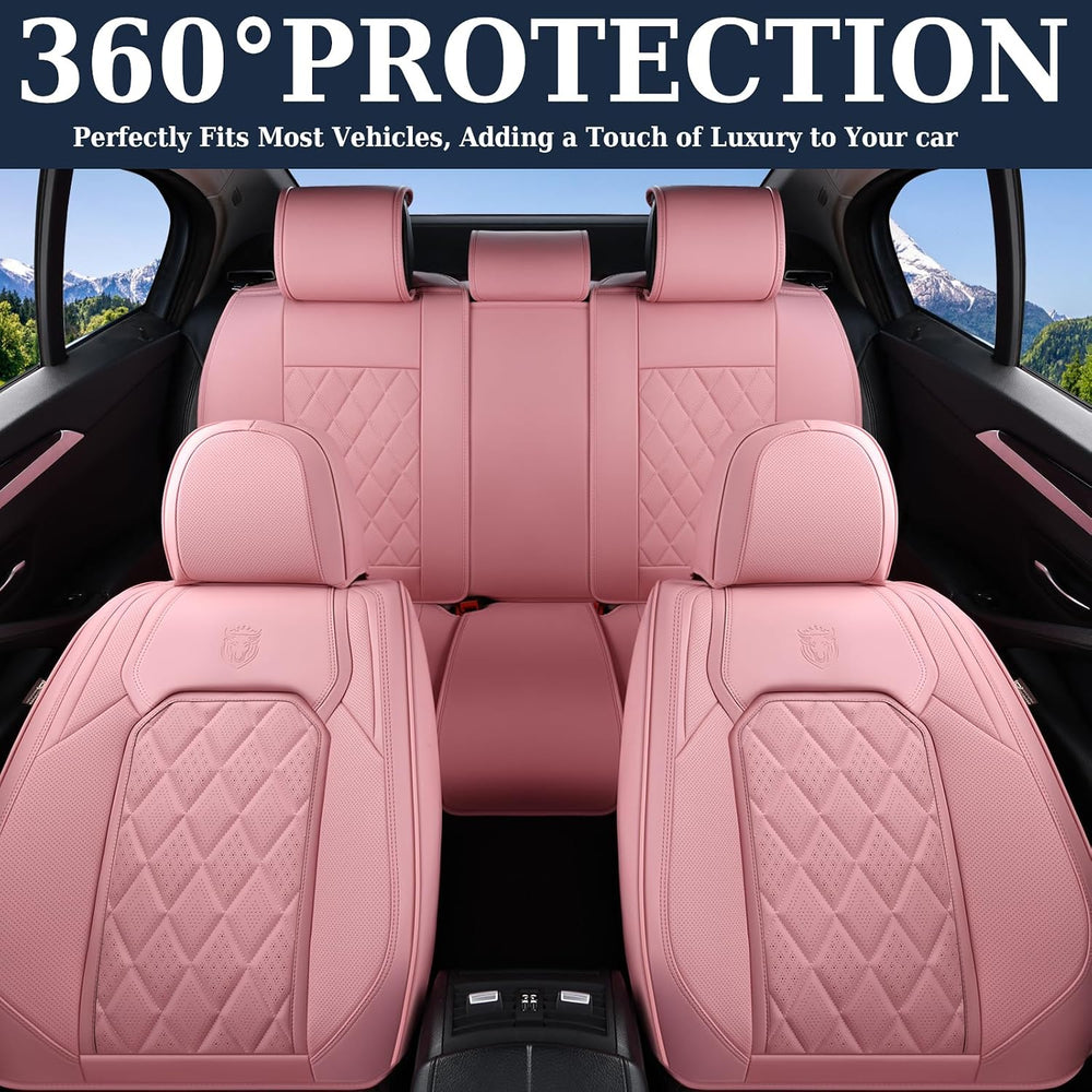 Coverado Car Seat Covers Full Set, Pink Leather Seat Covers for Cars, Univers...