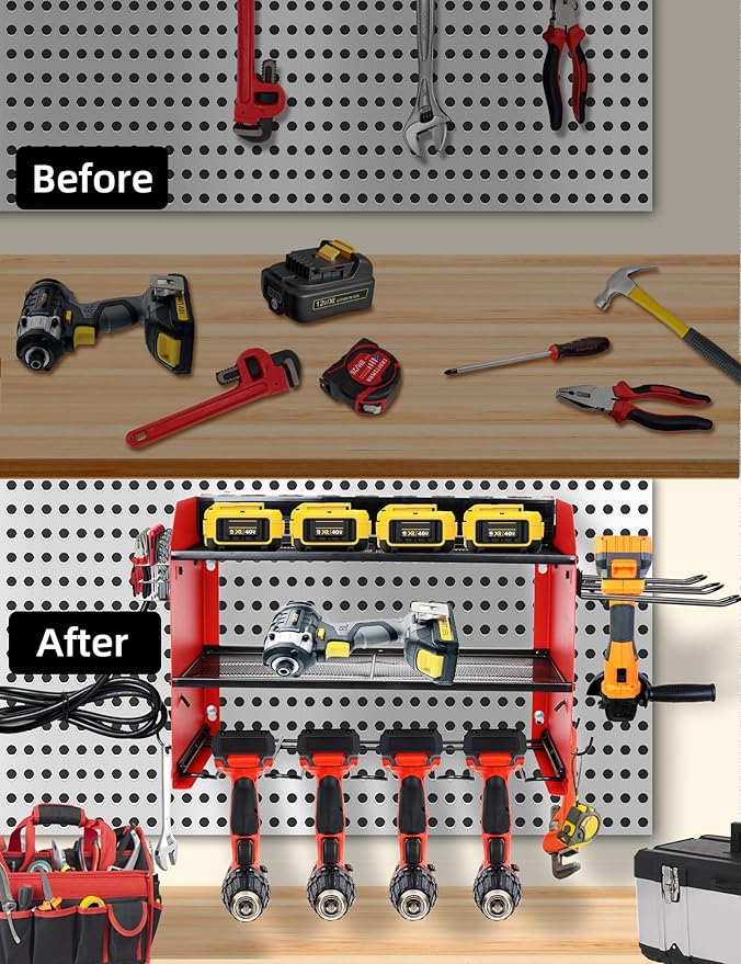 Power Tool Organizer wtih Charging Station，3 Layers Storage Rack