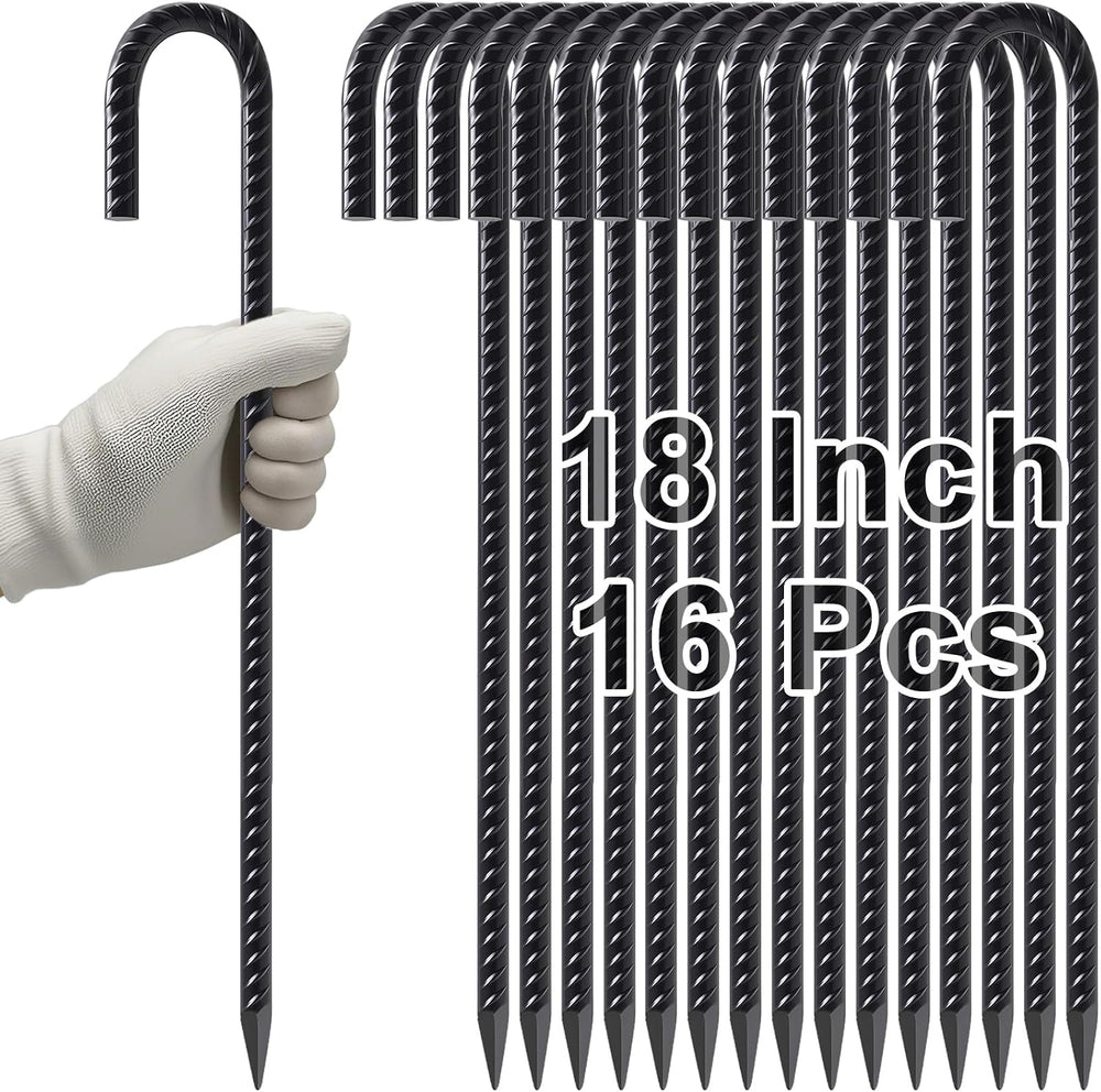 VVOKGO Rebar Stakes 18 Inch J Hook Heavy Duty Ground Anchors, 3/8" Diameter