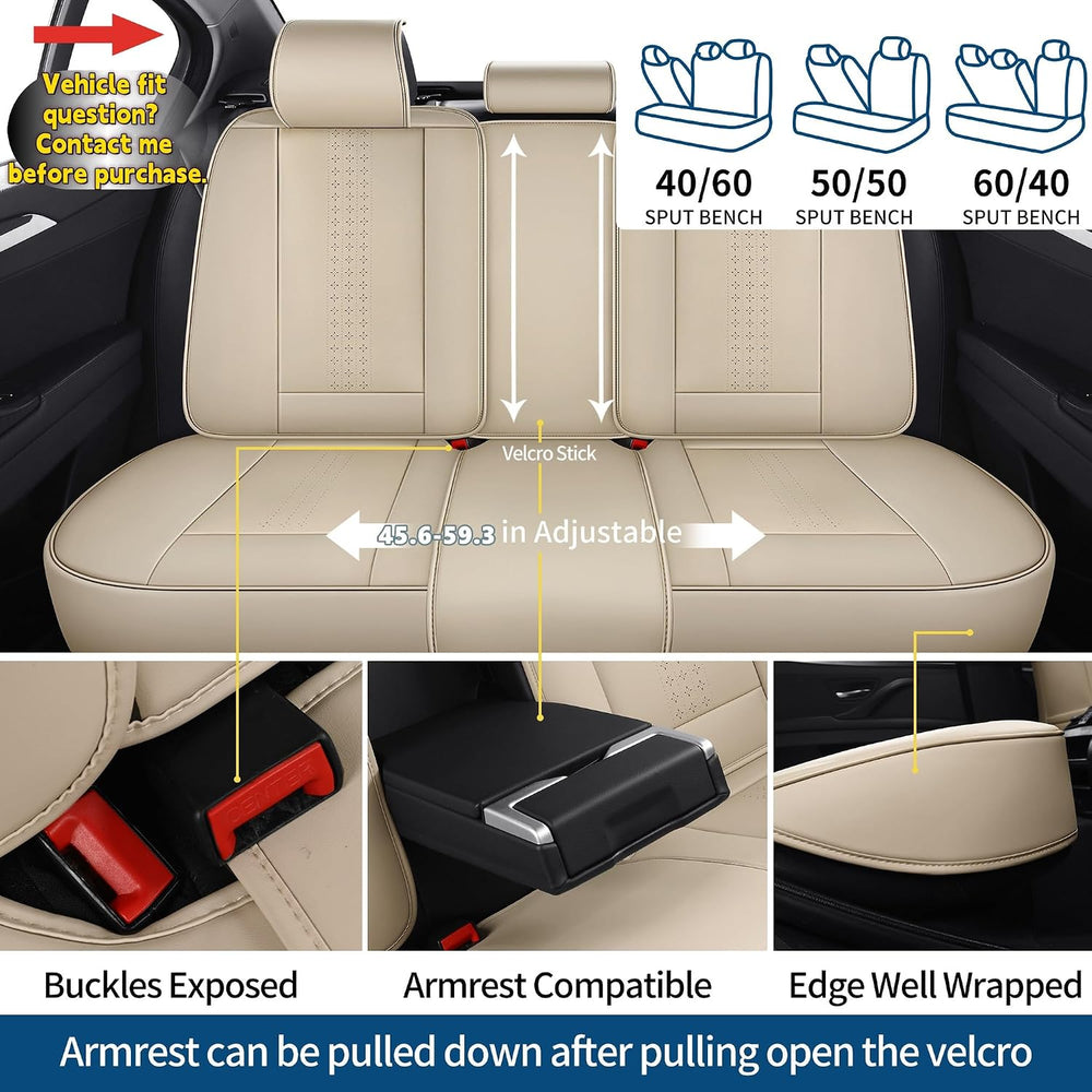 Car Seat Covers Full Set, Beige Leather Seat Covers Fit for Honda Accord 2000...