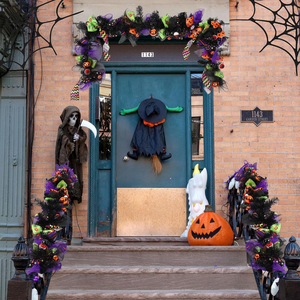 WinnerWhy Halloween Garland for Mantle with Mixed Ball Mesh Ribbon 6ft