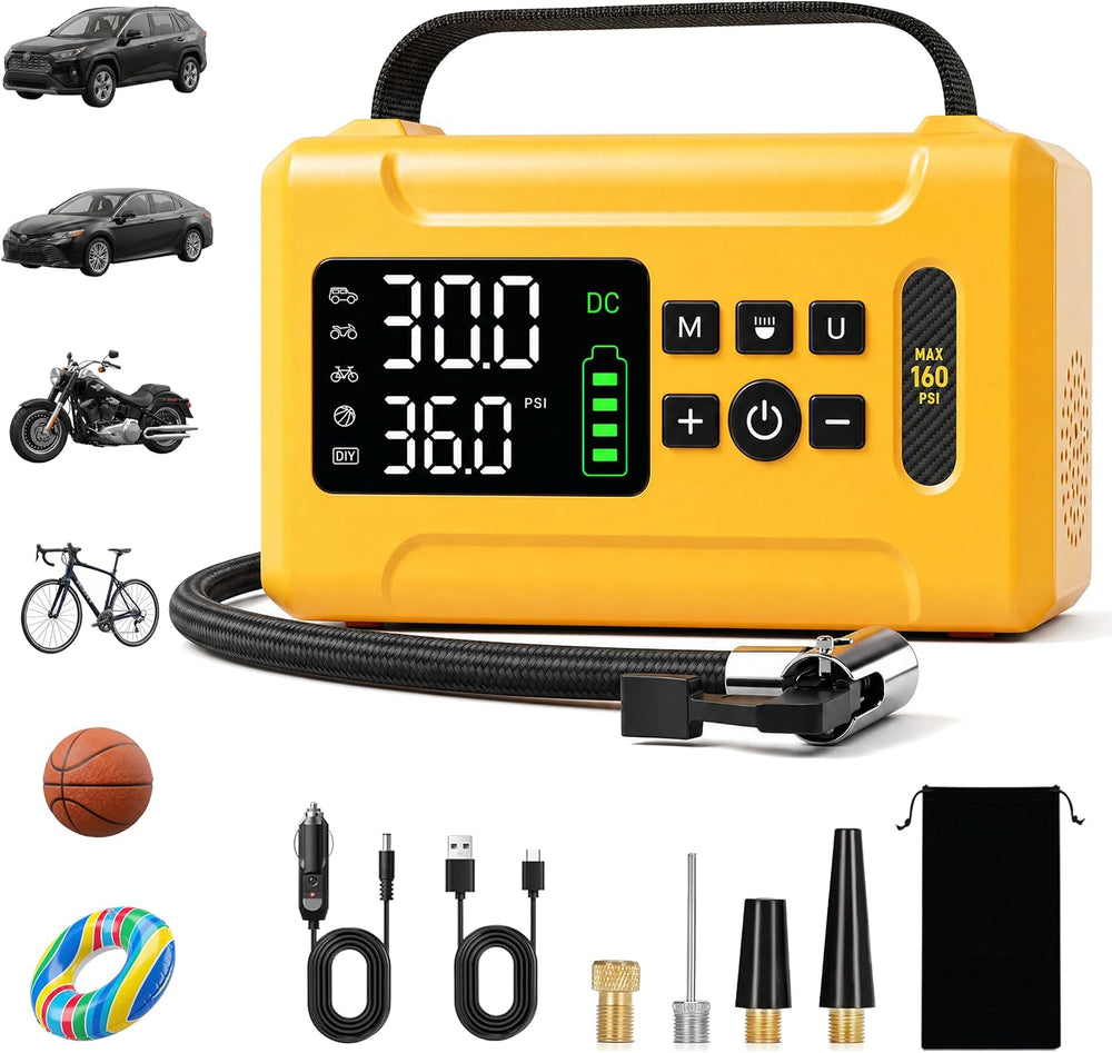 Tire Inflator Portable Air Compressor 160 PSI Air Pump for Cars 8000 mAh &amp...