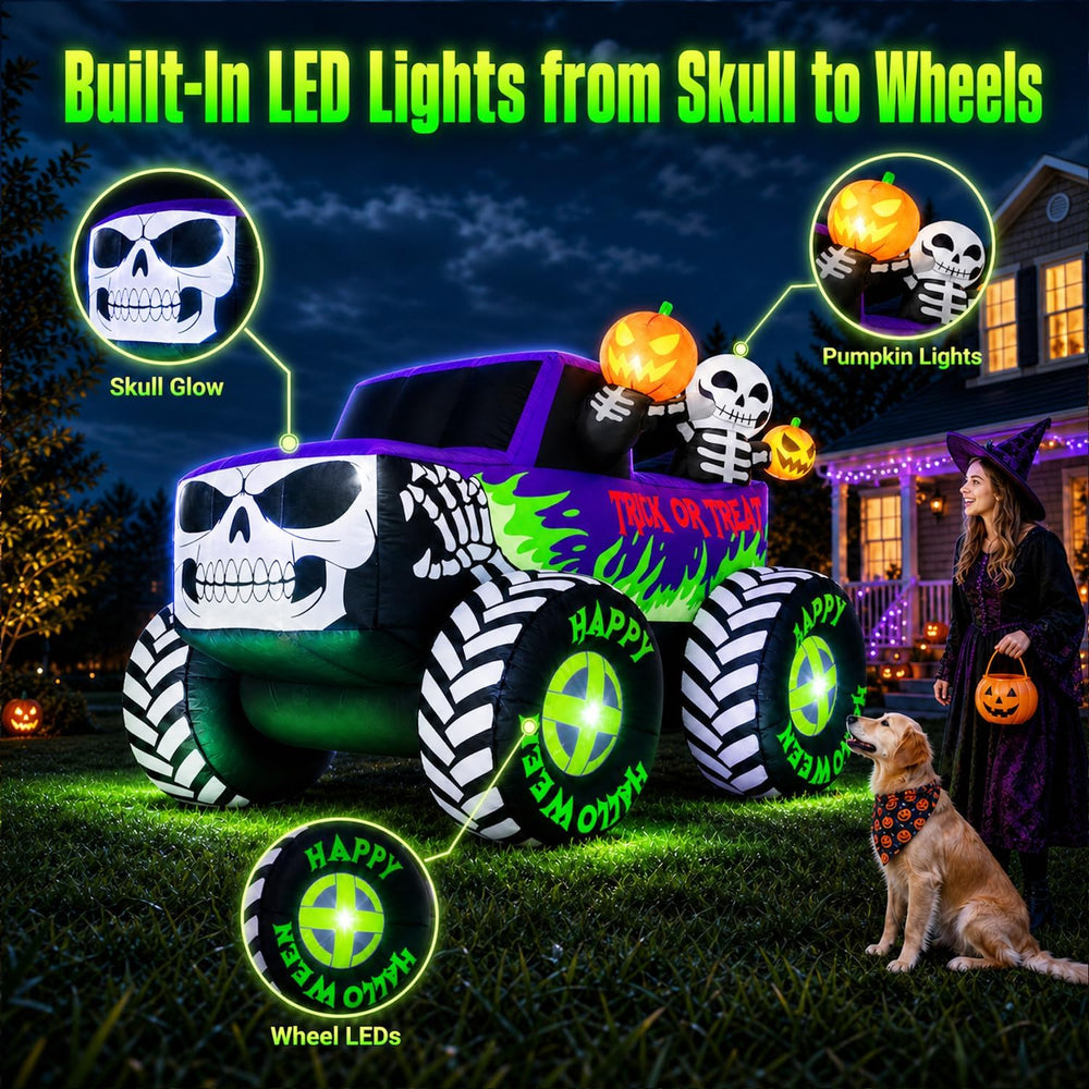 8FT Long Giant Halloween Inflatables Decoration Outdoor Skeleton Monster Truc...