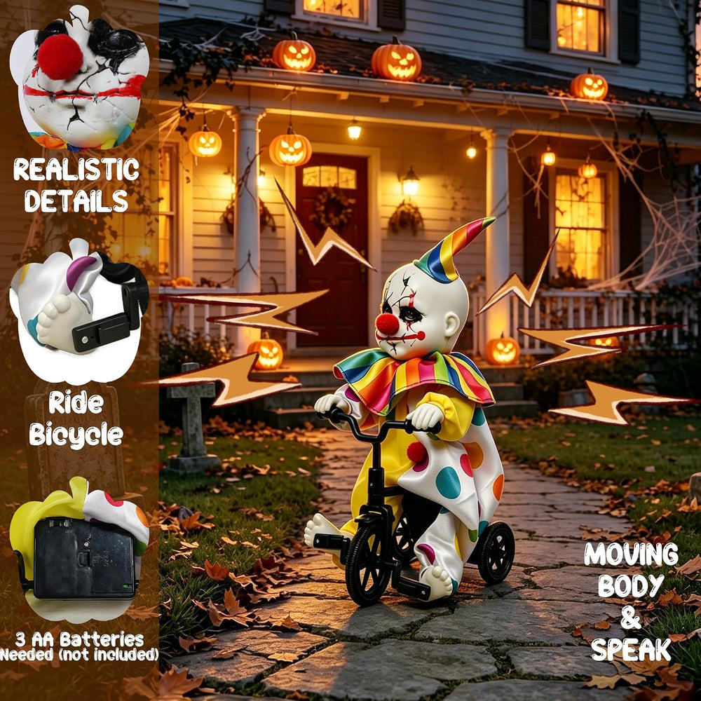 Hourleey Halloween Animated Clown Decorations, Sound Activated Riding Clown w...