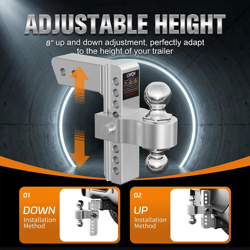 Adjustable Trailer Hitch for 2.5 Inch Receiver, 8 Inch Drop/Rise