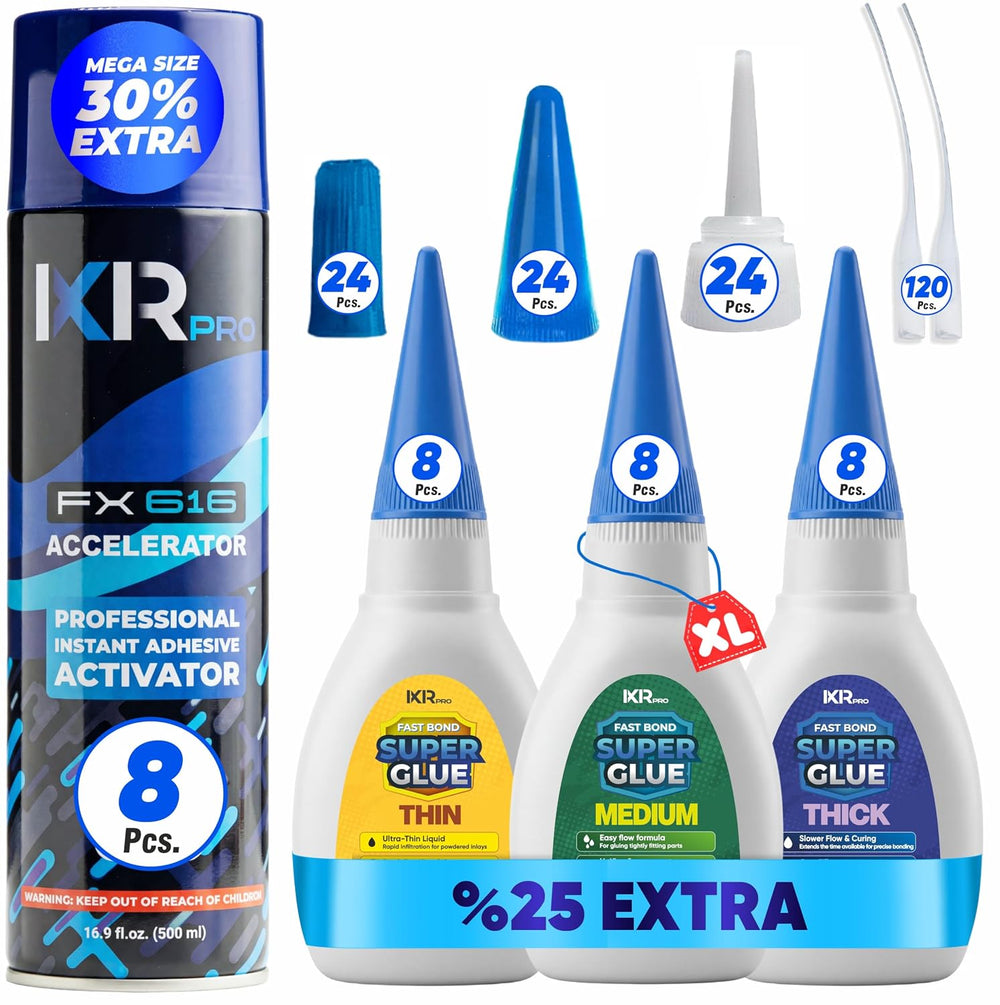 Glue with Activator 24x Thin Medium Thick Glue Kit 8x 16.9oz Accelerator
