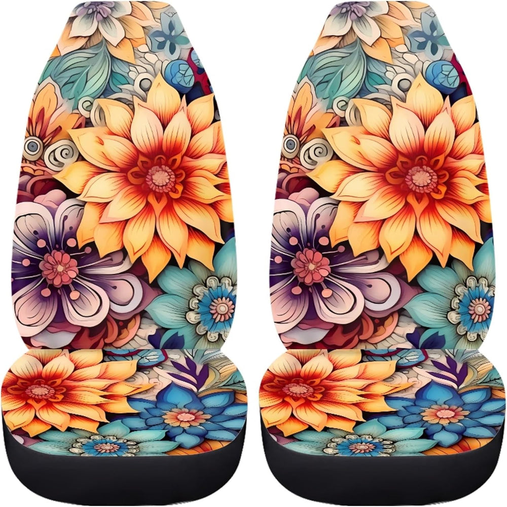 BIGCARJOB Blossoms Flower Car Seat Covers for Womens,Full Set of 2 Pcs Bohemi...